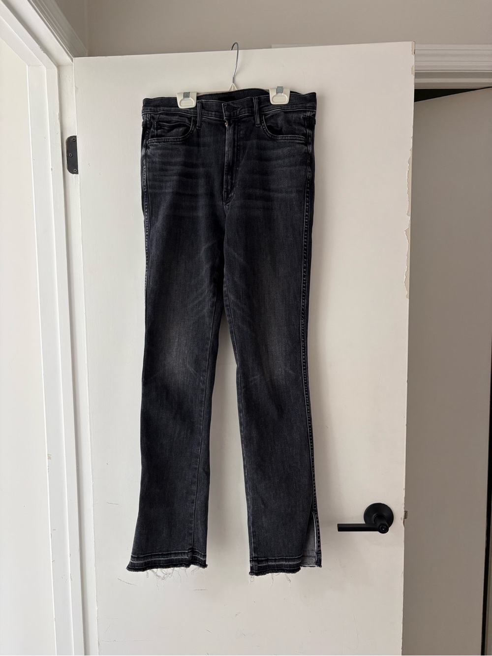 MOTHER Black Wide-Leg Jeans with Frayed Hem